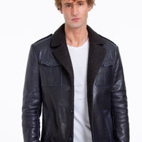 Chaqueta de piel de oveja azul marino de Ponsonby para hombre 