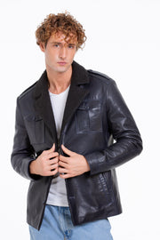 The Ponsonby Navy Blue Leather Shearling Jacket