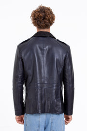 The Ponsonby Navy Blue Leather Shearling Jacket