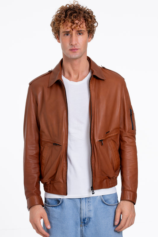 The Leureles Tan Leather Men Jacket
