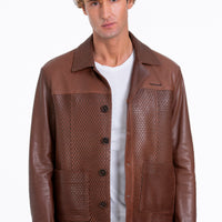 Chaqueta de cuero tejida a mano para hombre en color tostado de Glasgow 