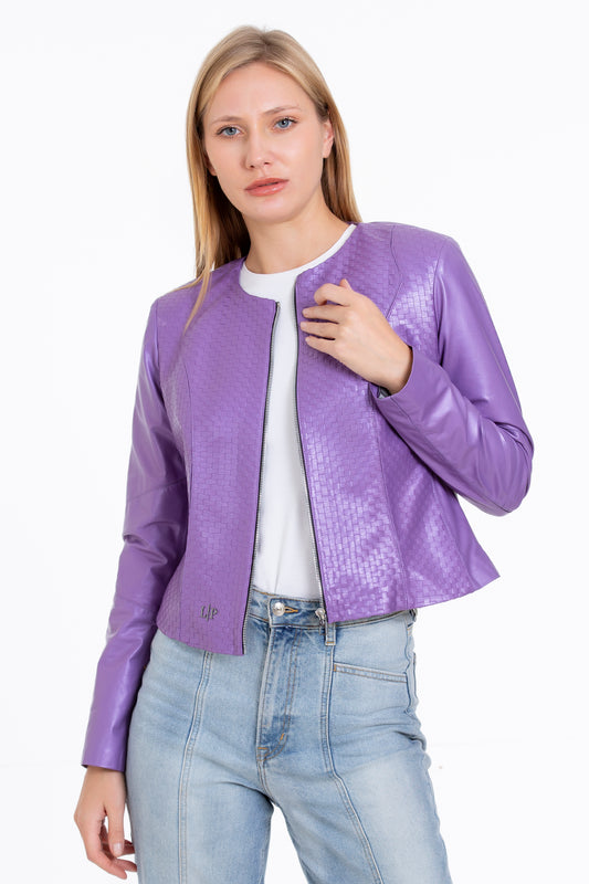 The Havnen Women Lilac Leather Jacket