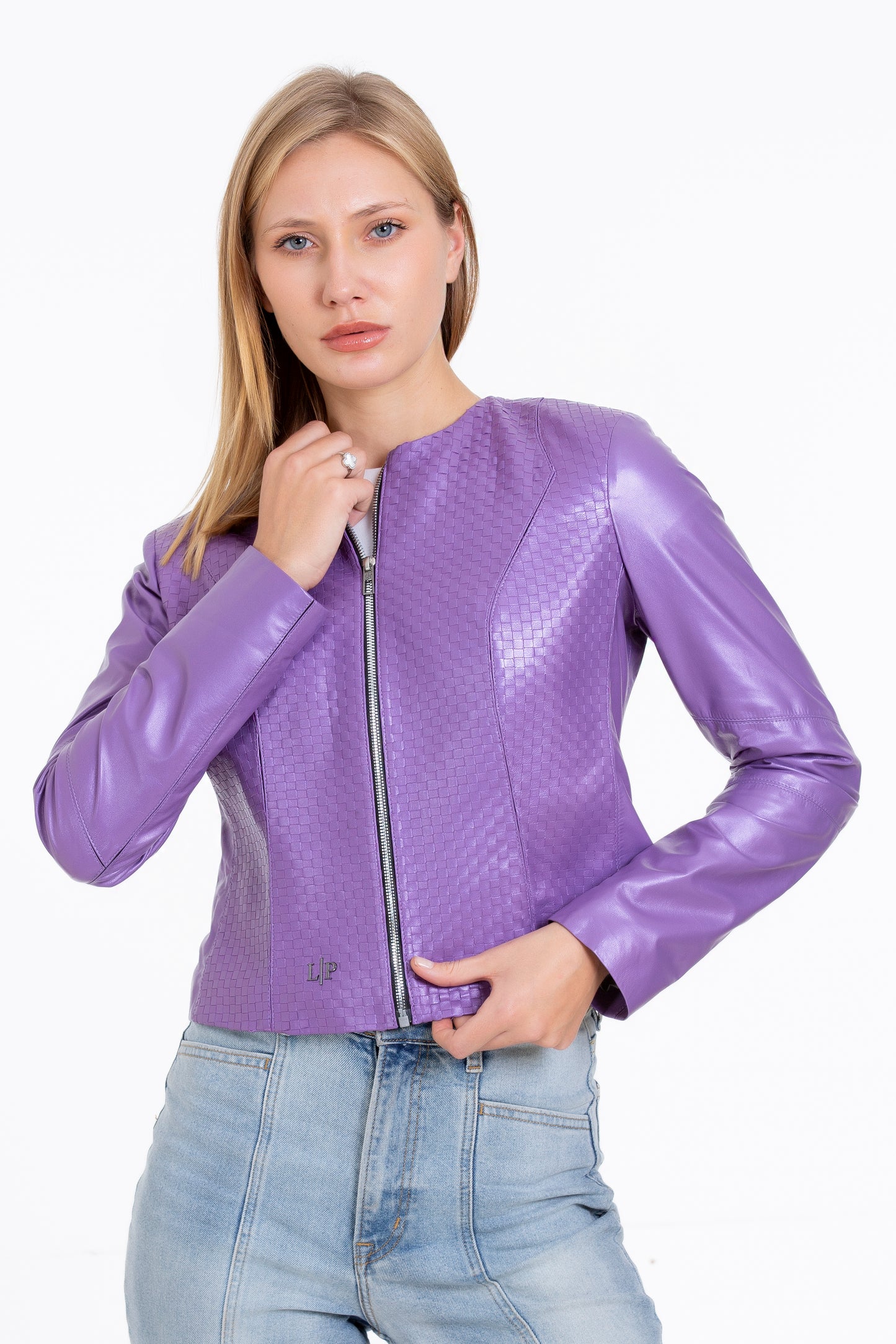 The Havnen Women Lilac Leather Jacket
