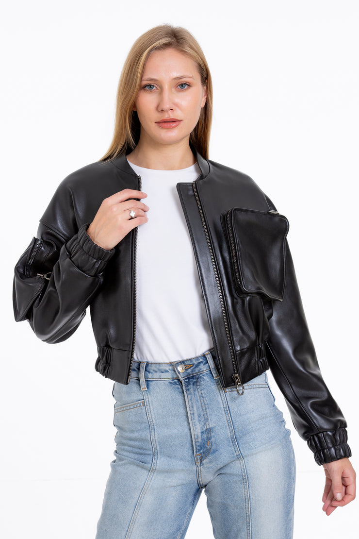 The Accra Women Leather Cropped Jacket