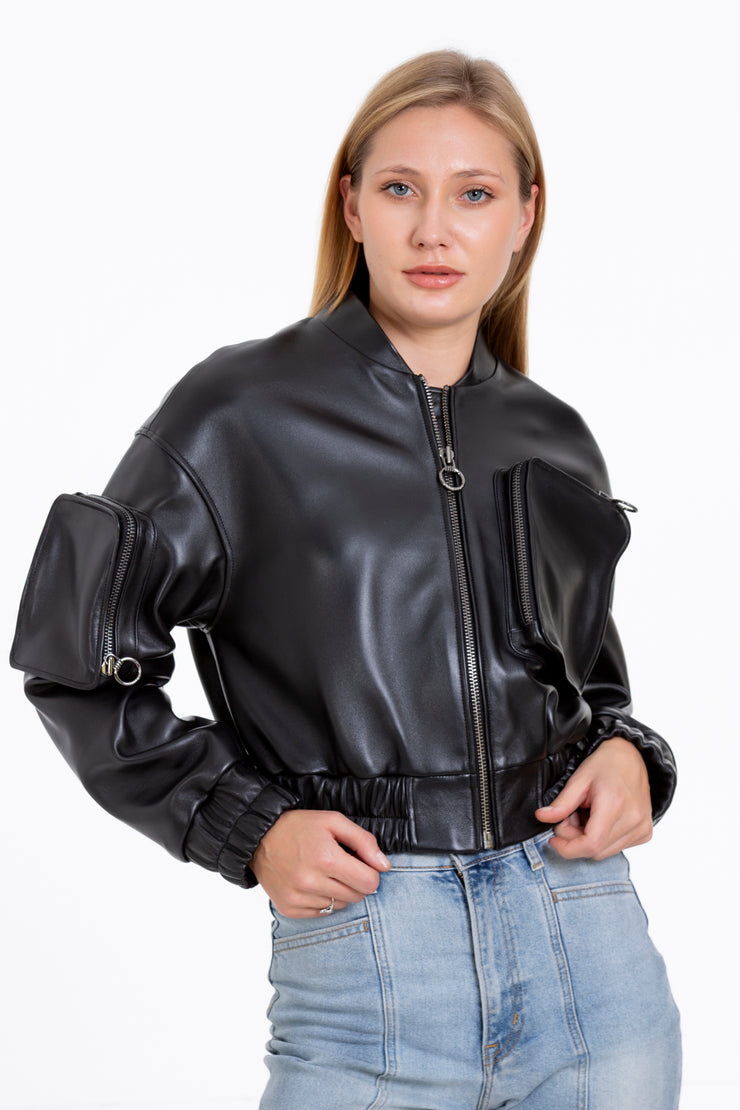 The Accra Women Leather Cropped Jacket