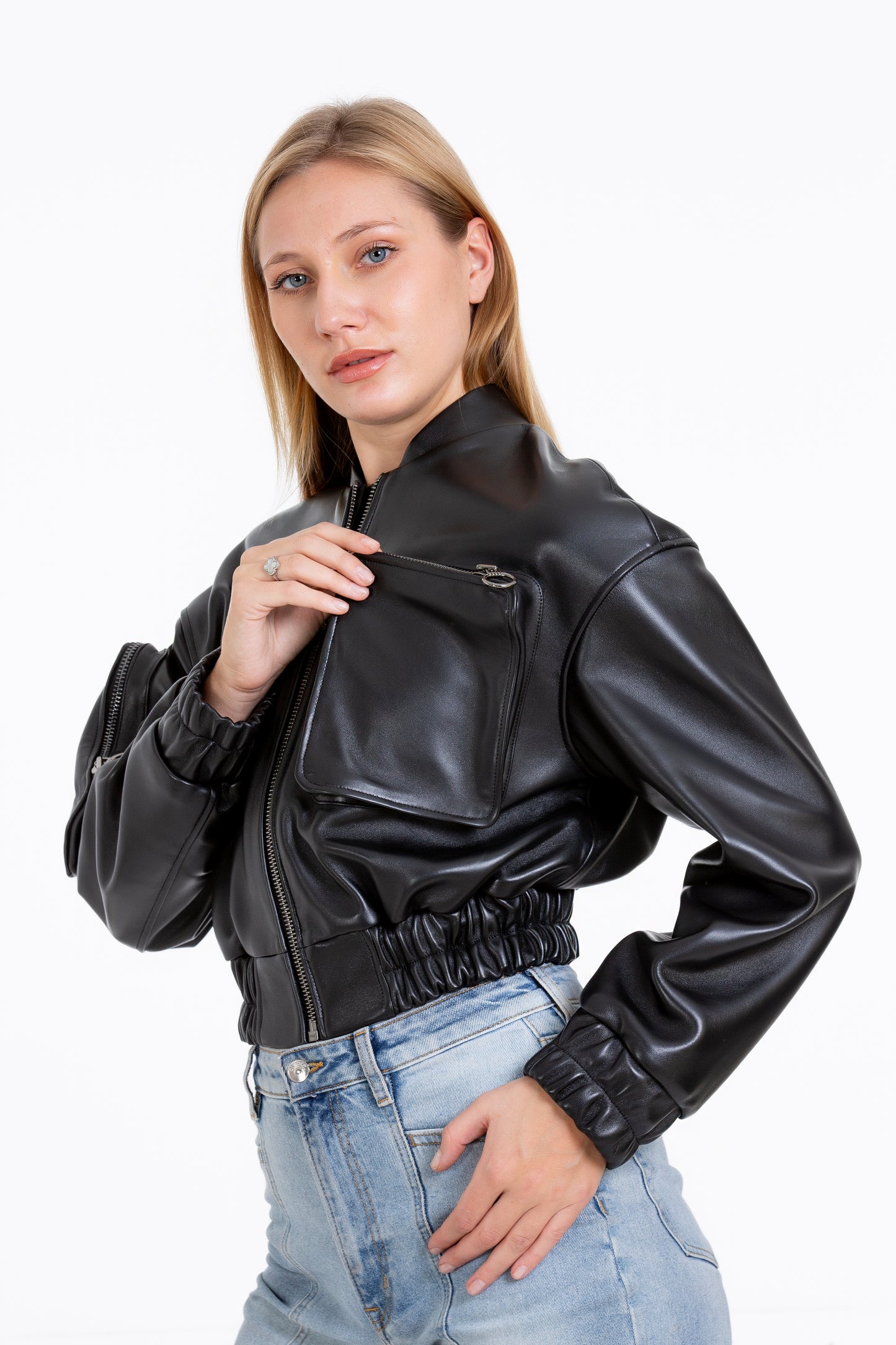 The Accra Women Leather Cropped Jacket