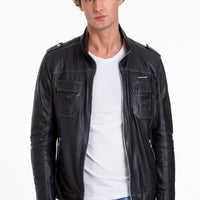 The Mausollos Navy Blue Leather Men  Jacket