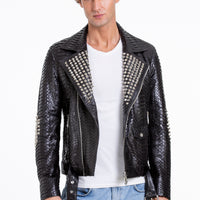 The Kopenhag Pythn Black Spike Leather Men  Jacket
