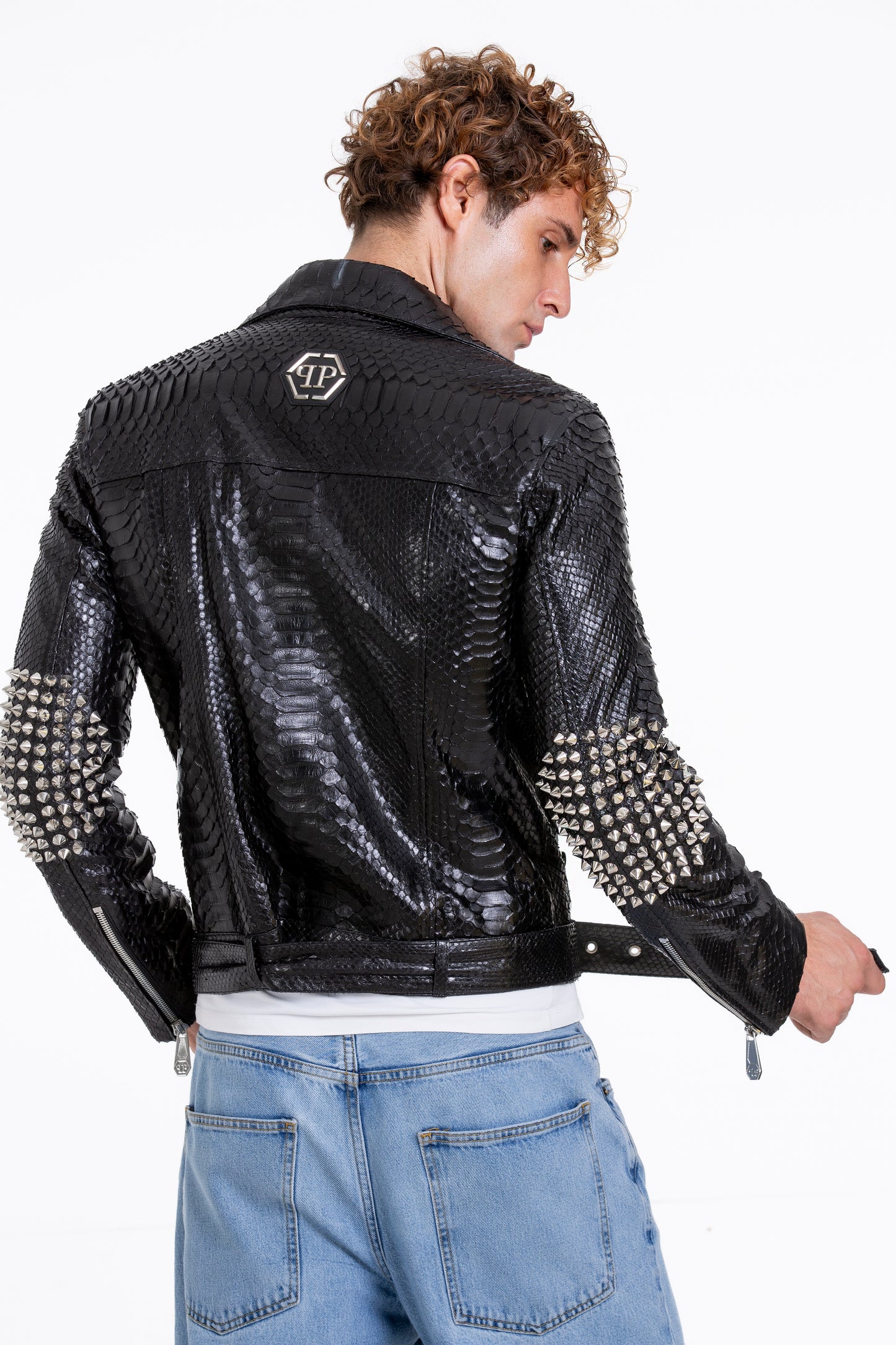 The Kopenhag Pythn Black Spike Leather Men  Jacket