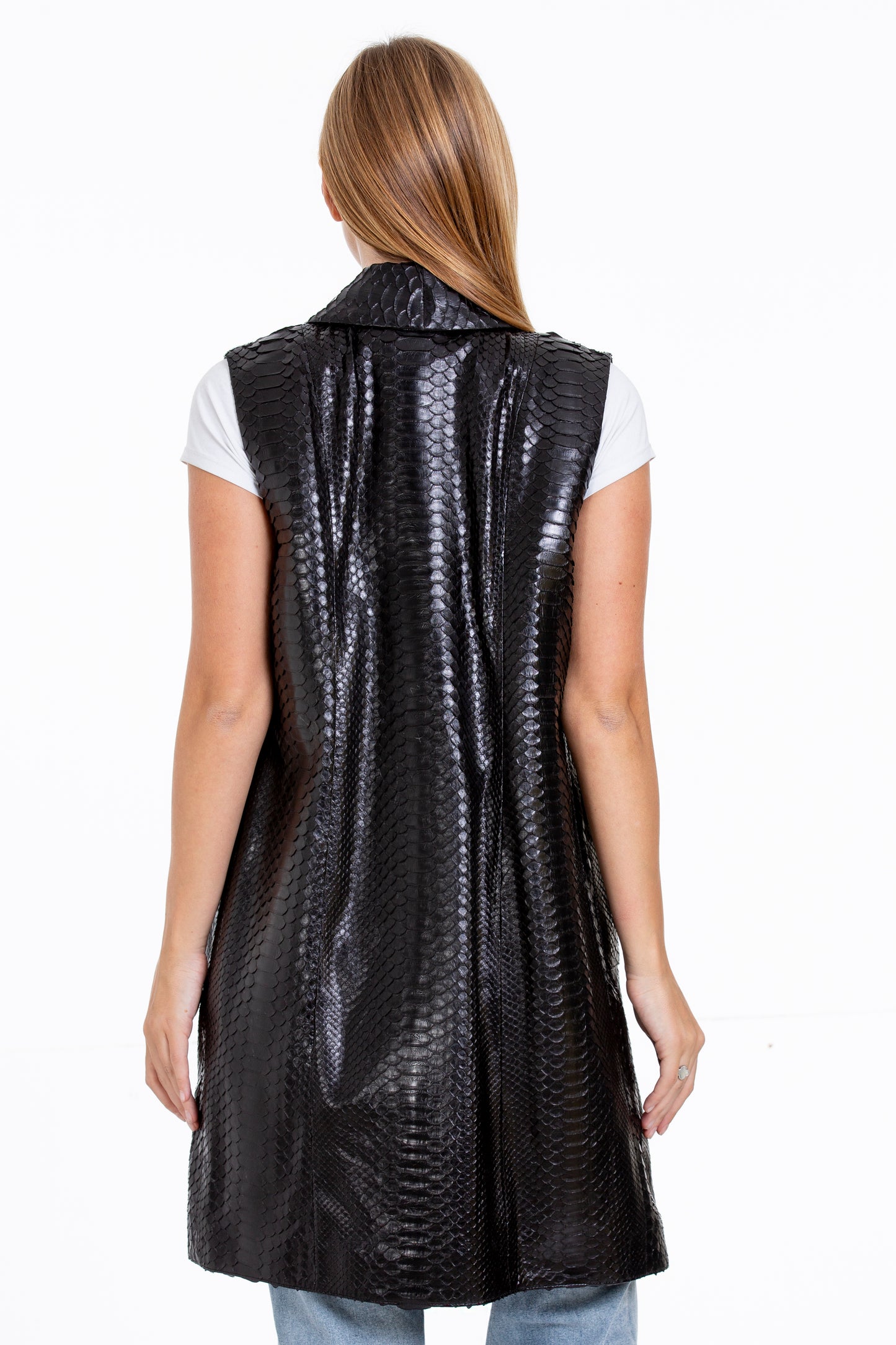The Medellin Pythn Skin Leather Black Zip-Up Vest