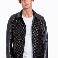 Chaqueta de piel de pitón tejida a mano de color negro para hombre de Bedford 