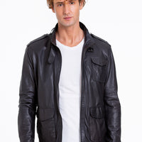 The Karabanchel Navy Blue Leather Men Jacket