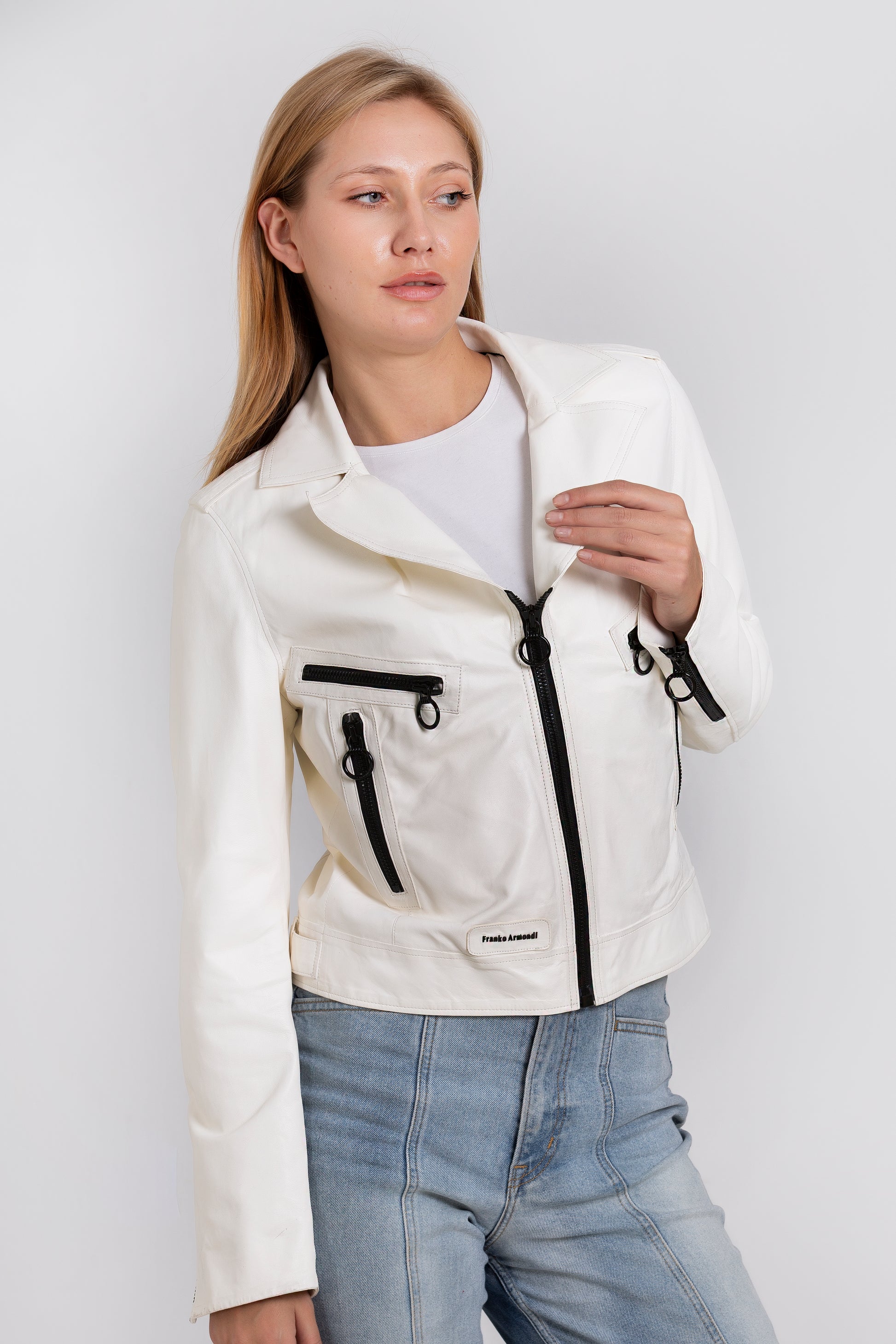 La chaqueta de cuero blanca para mujer de Altona – Vinci Leather Shoes
