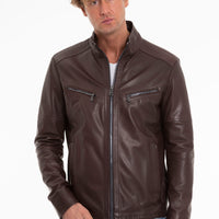 Chaqueta de cuero marrón para hombre de Alamo 