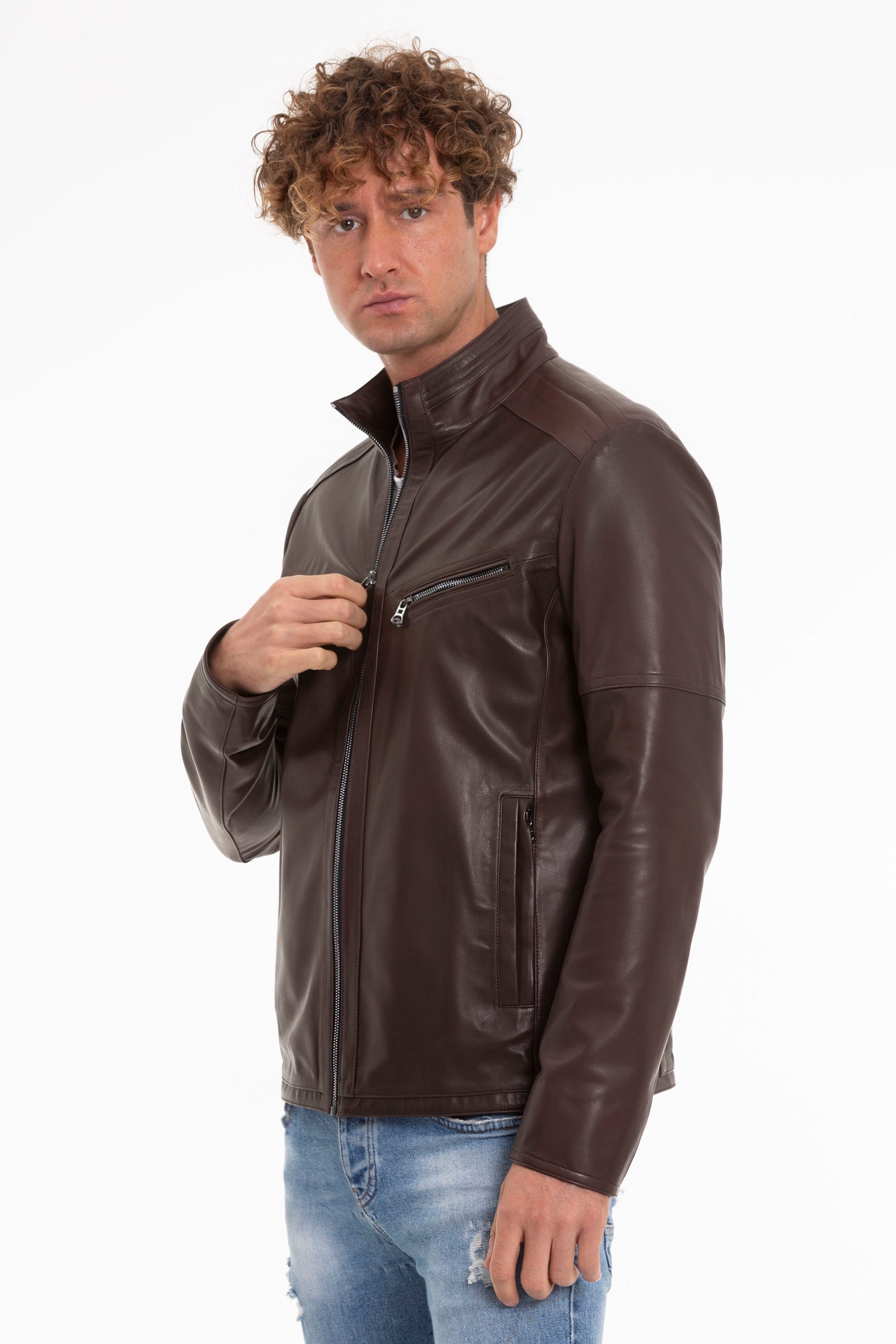 Chaqueta de cuero marrón para hombre de Alamo 