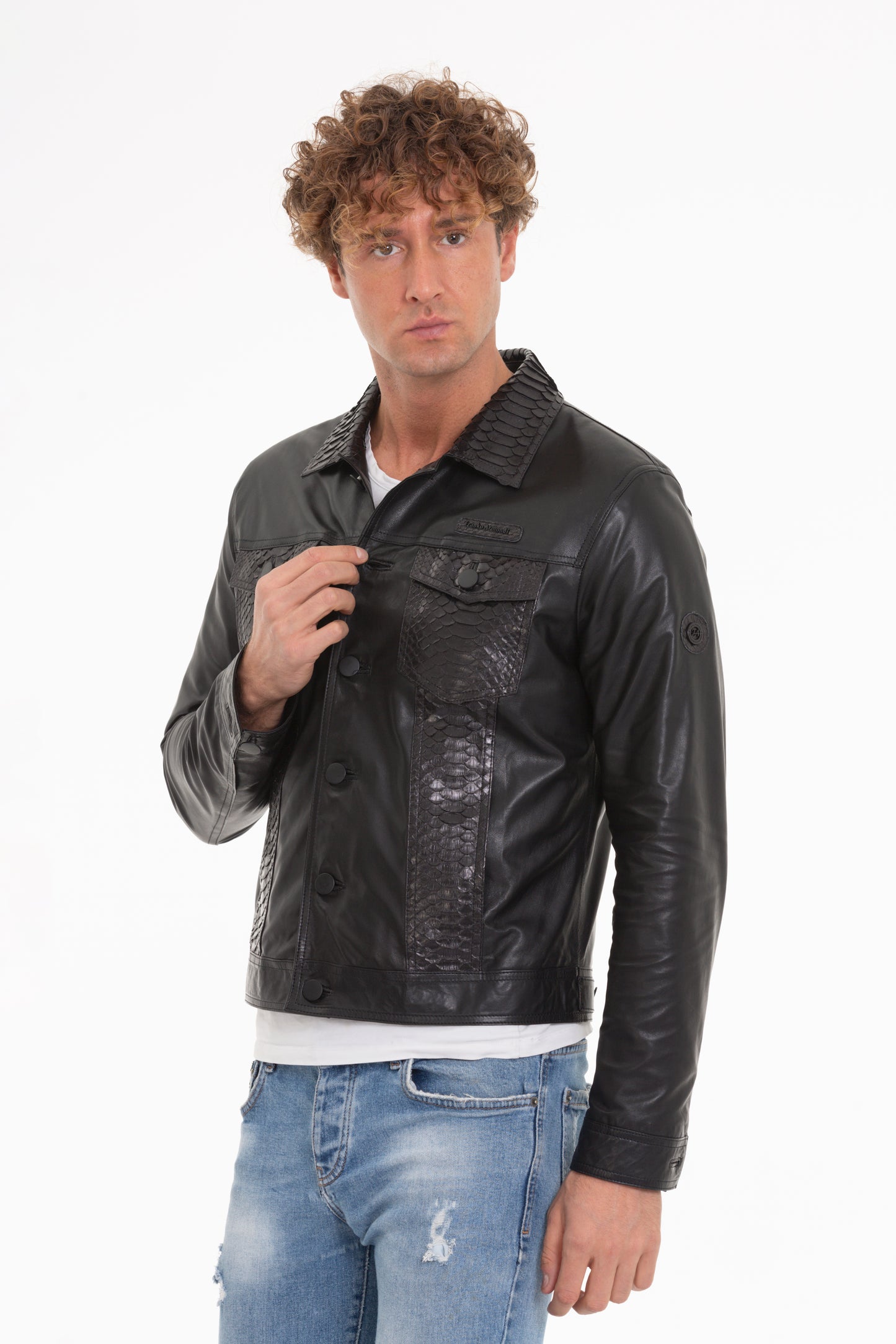 Chaqueta de piel de pitón negra para hombre de Cacin 