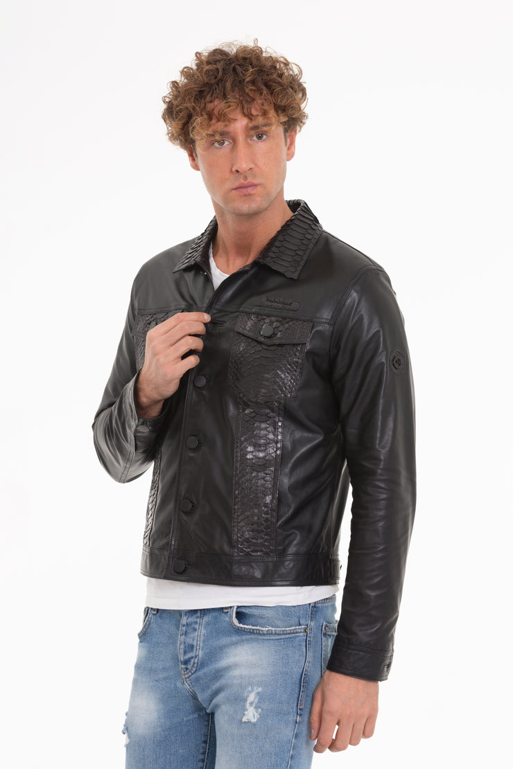 The Cacin Pythn Black Leather Jacket