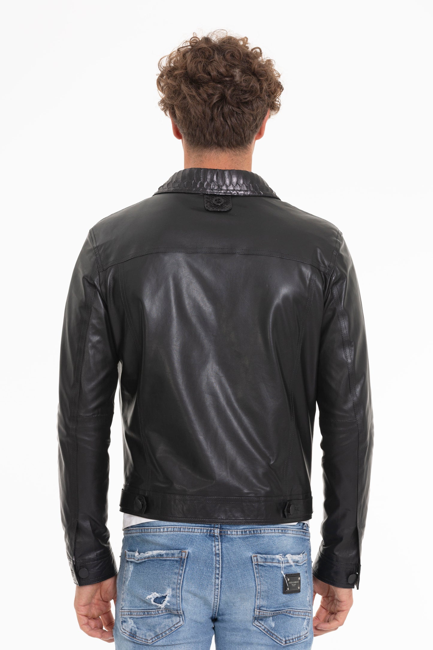 Chaqueta de piel de pitón negra para hombre de Cacin 