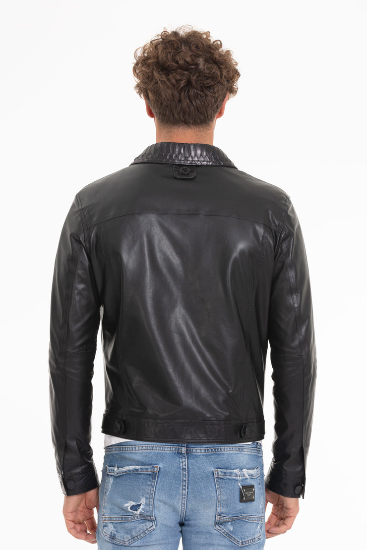 The Cacin Pythn Black Leather Jacket