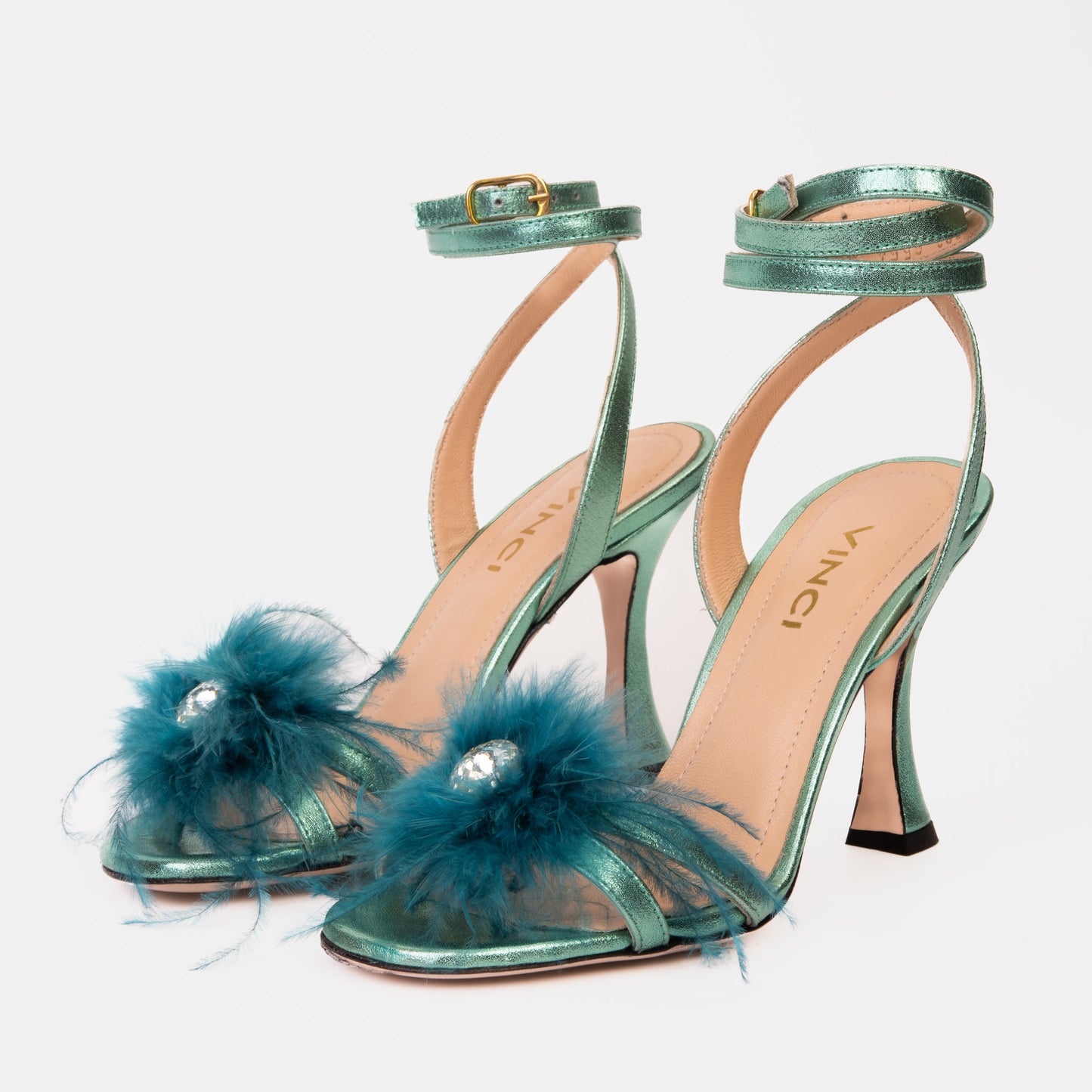 The Siena Turquoise Leather Ankle Strap Plumed Women Sandal