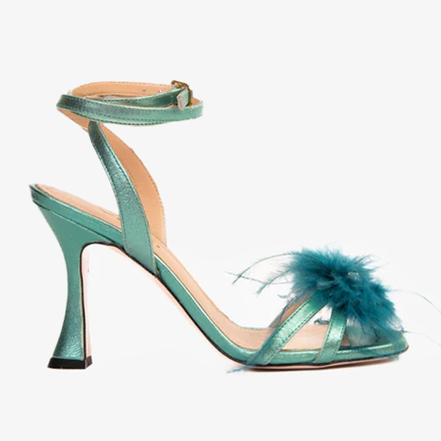 The Siena Turquoise Leather Ankle Strap Plumed Women Sandal