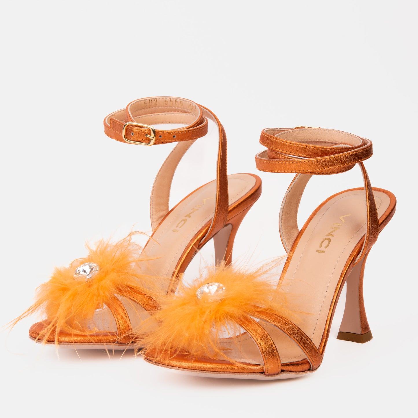 The Siena Orange Leather Ankle Strap Plumed Women Sandal
