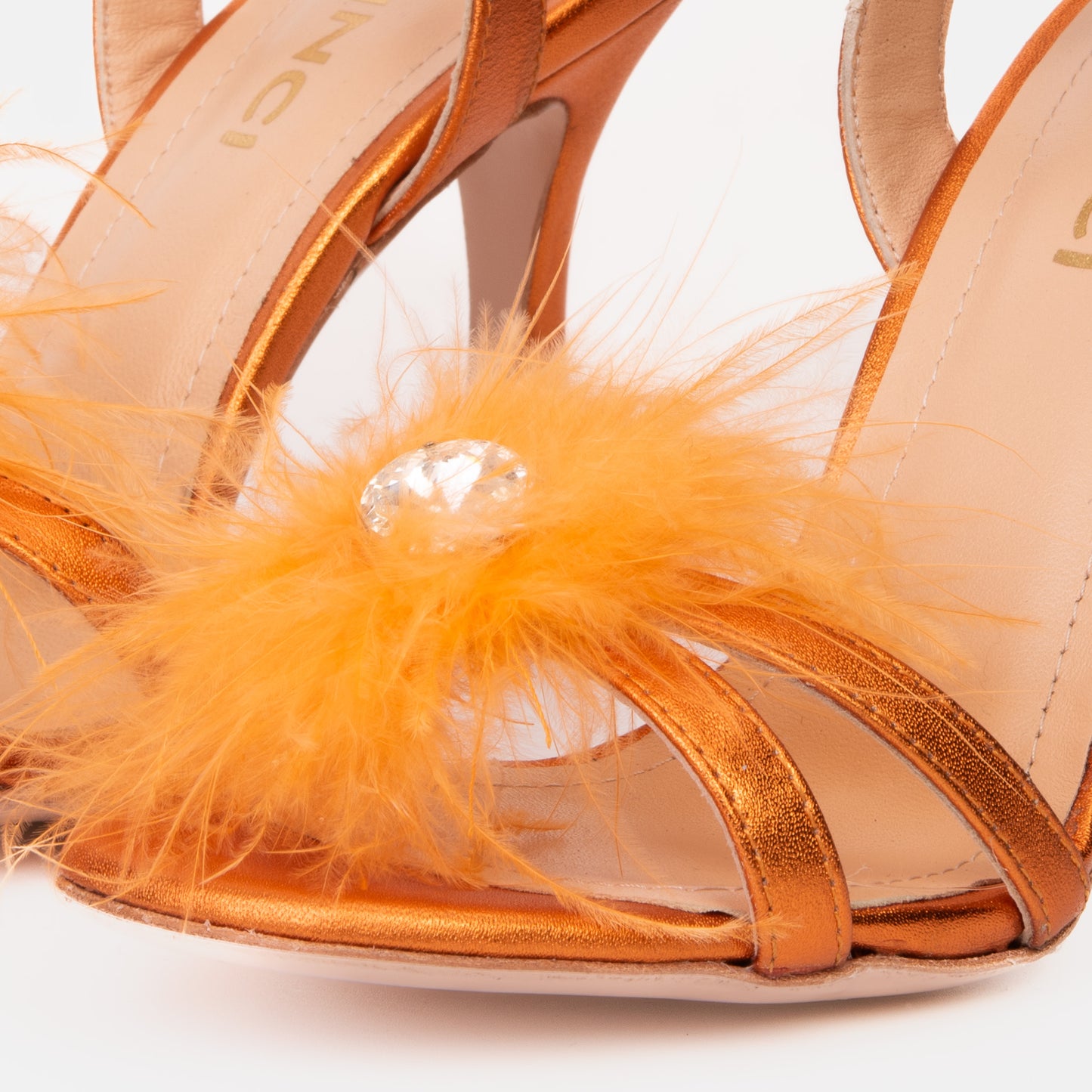 The Siena Orange Leather Ankle Strap Plumed Women Sandal