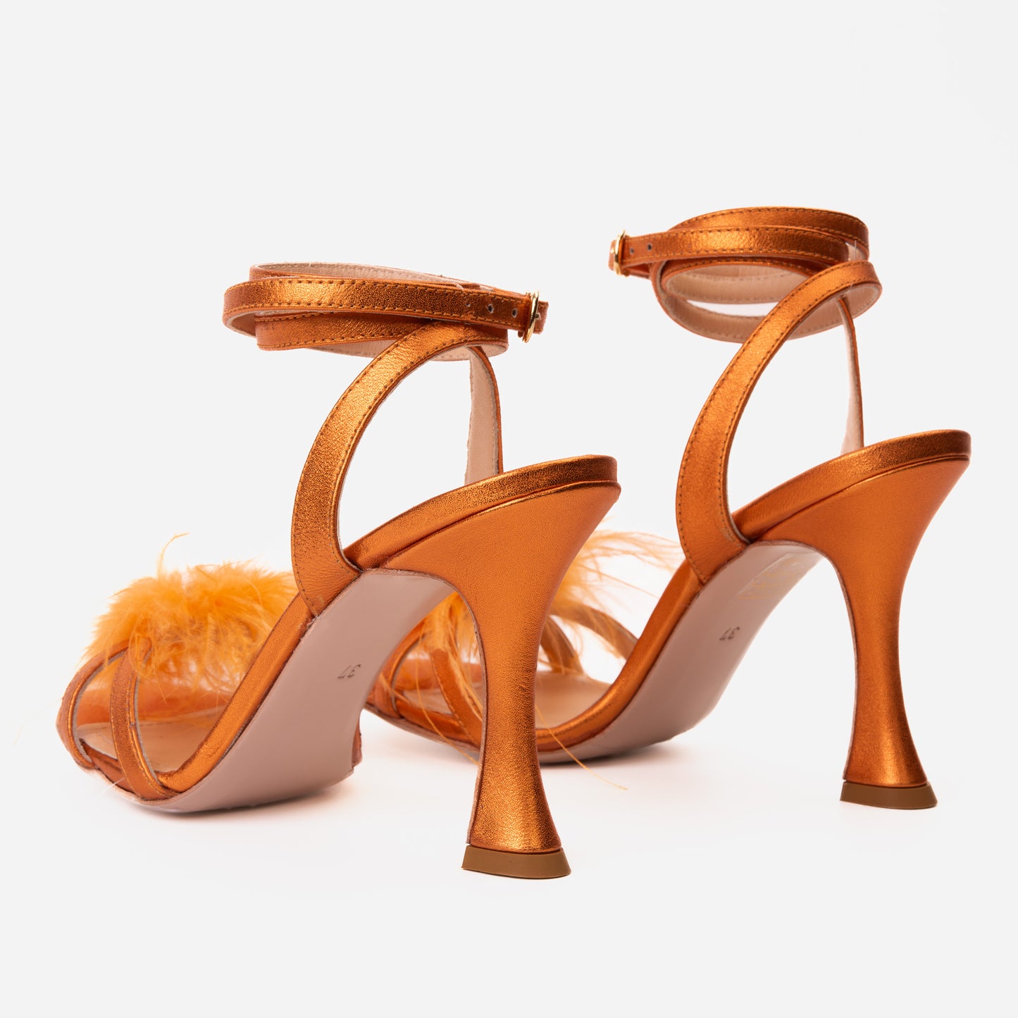 The Siena Orange Leather Ankle Strap Plumed Women Sandal