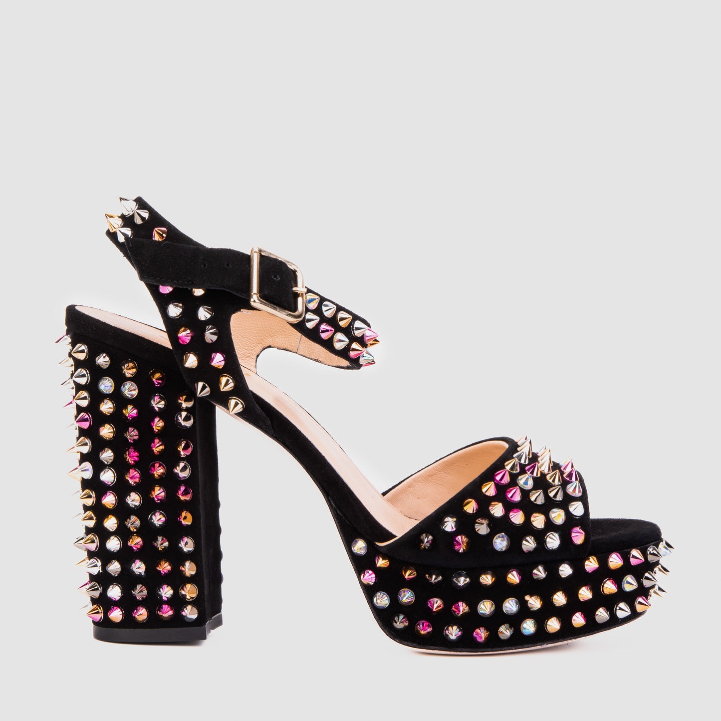 The Tampico Black Suede Leather Spike Platform Heel Sandal