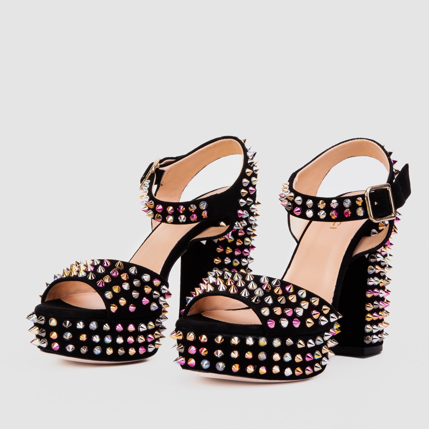 The Tampico Black Suede Leather Spike Platform Heel Sandal