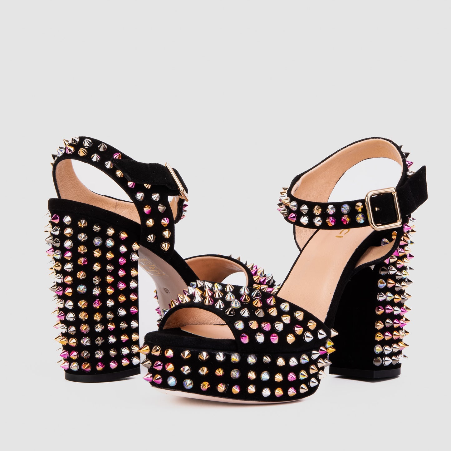 The Tampico Black Suede Leather Spike Platform Heel Sandal