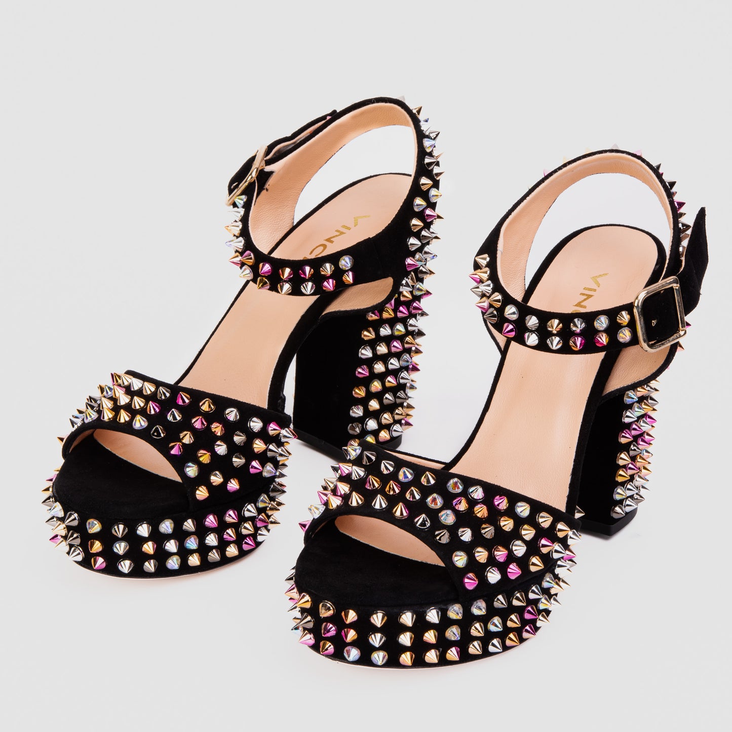 The Tampico Black Suede Leather Spike Platform Heel Sandal