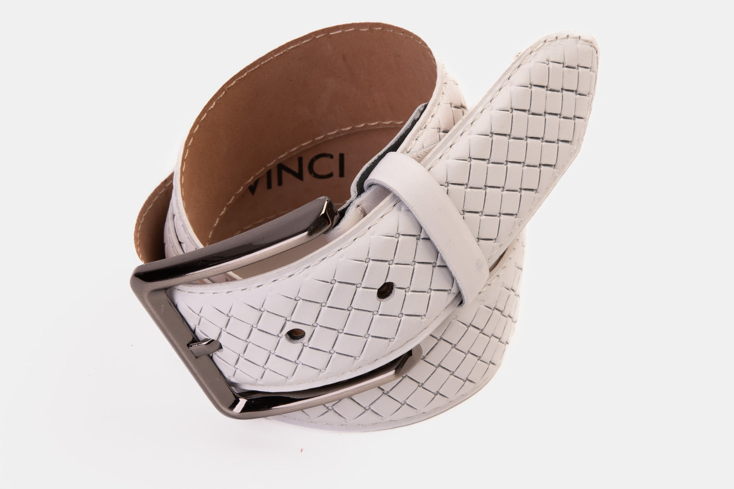 The Turan White Woven Leather Belt