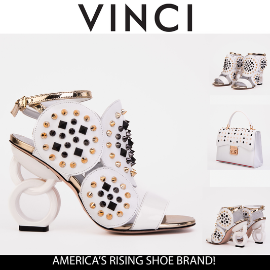 Sandalia de mujer con tira al tobillo en piel con pinchos blancos Infanta