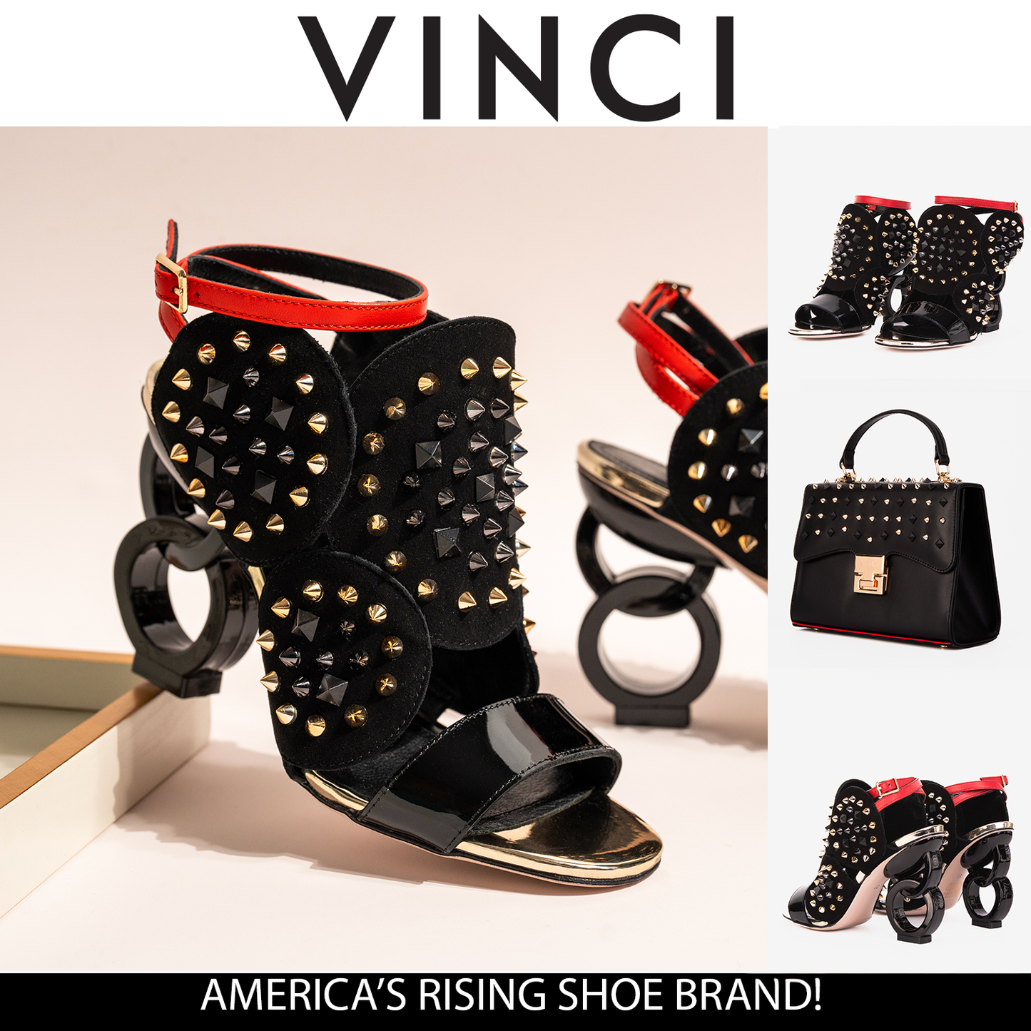 The Infanta Black Spike Leather Ankle Strap Women Sandal
