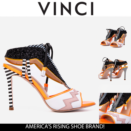 Sandalia de mujer de piel con purpurina naranja Santa Amaro