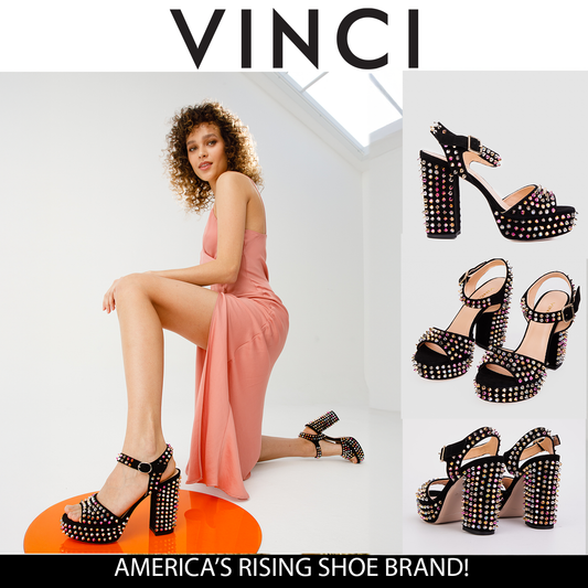 La sandalia de mujer con plataforma y tacón de punta de cuero de gamuza negra Tampico