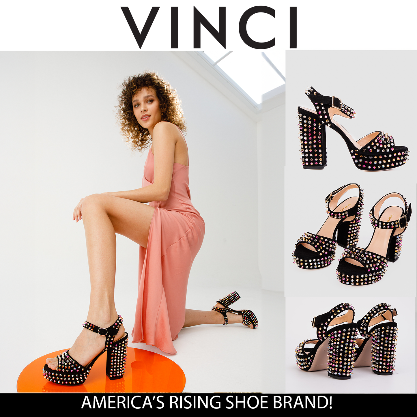 The Tampico Black Suede Leather Spike Platform Heel Sandal