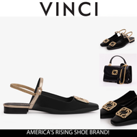 صندل نسائي مسطح بحزام خلفي من الجلد الأسود روزاليندا