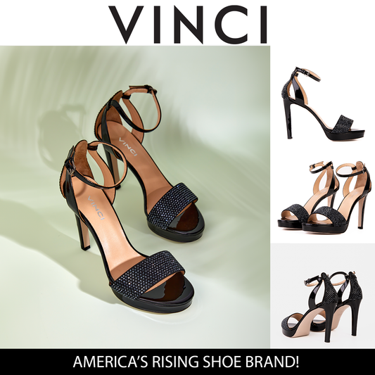 Sandalia de mujer de piel negra con tacón de plataforma Mars