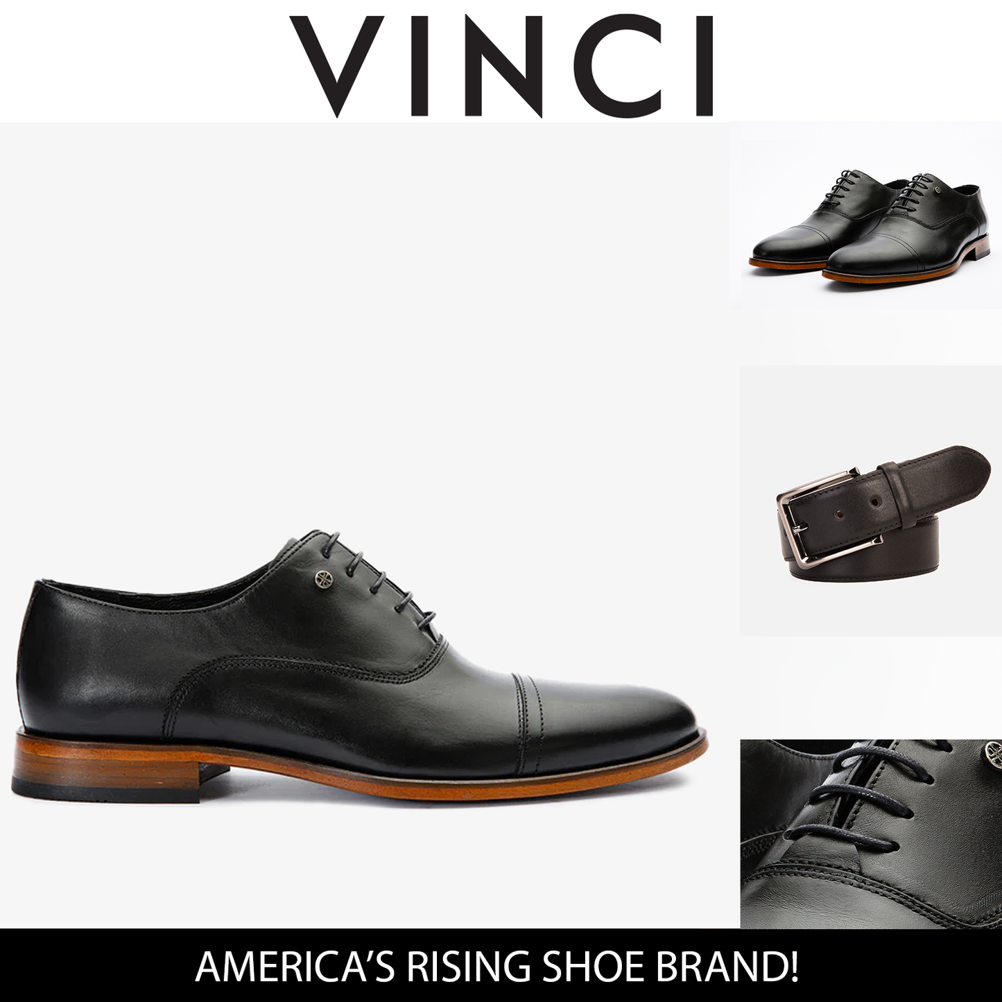 Zapato Oxford con puntera de cuero negro Gambaha para hombre