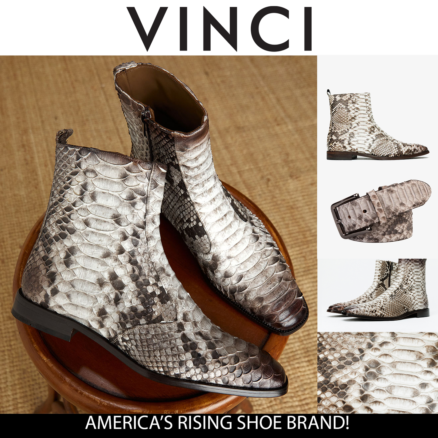 Bota de hombre de piel de pitón natural Snk con cremallera Boss Edición limitada