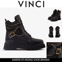 Botín de mujer con cordones y cremallera lateral de cuero negro Boston