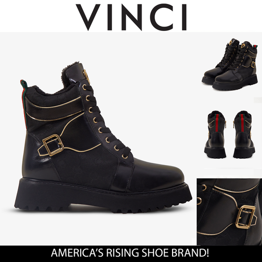 The Boston Black Leather Lace-Up Ankle Women Boot With a Side Zipper