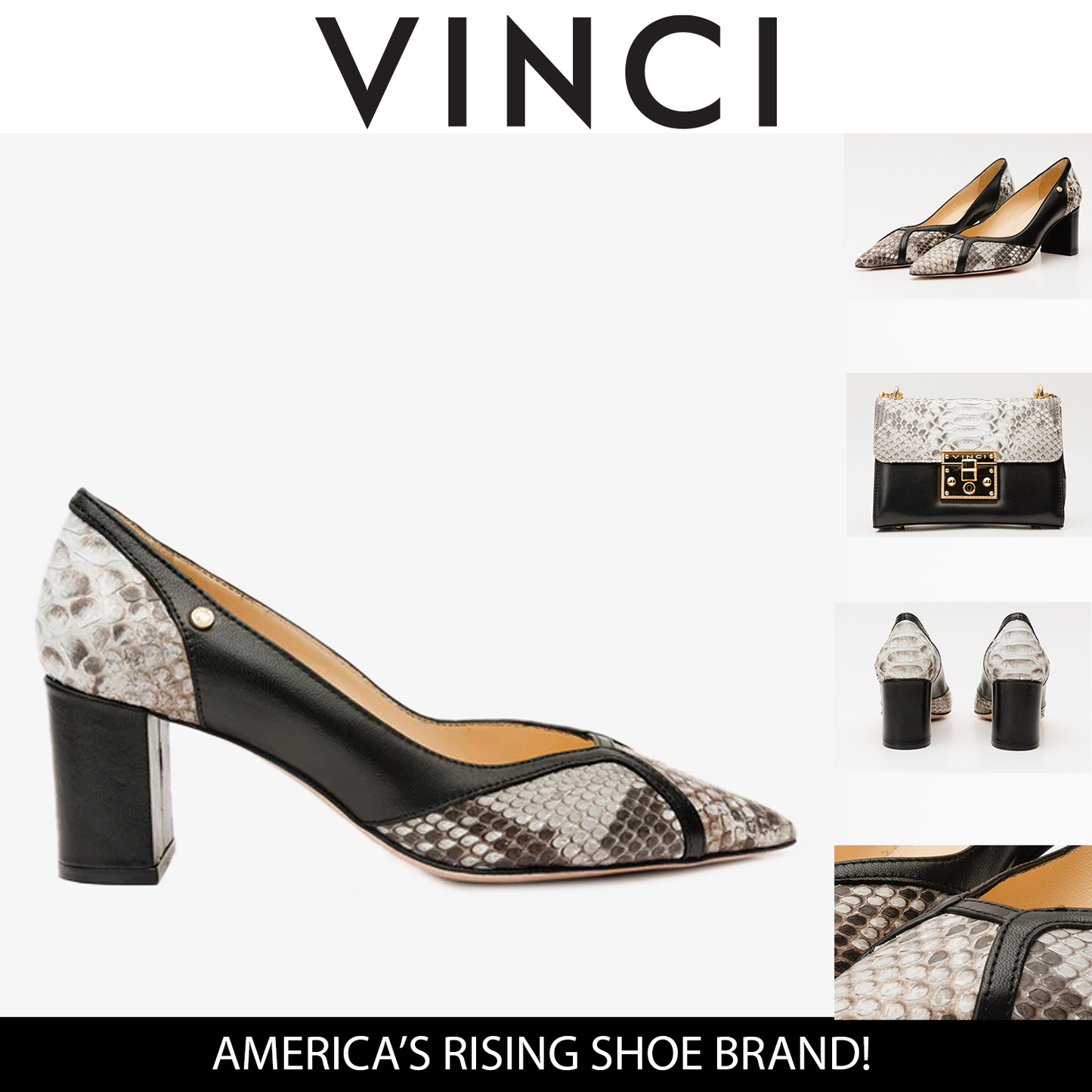 Zapatos de tacón de bloque de piel de pitón negra y natural de Toskana para mujer 