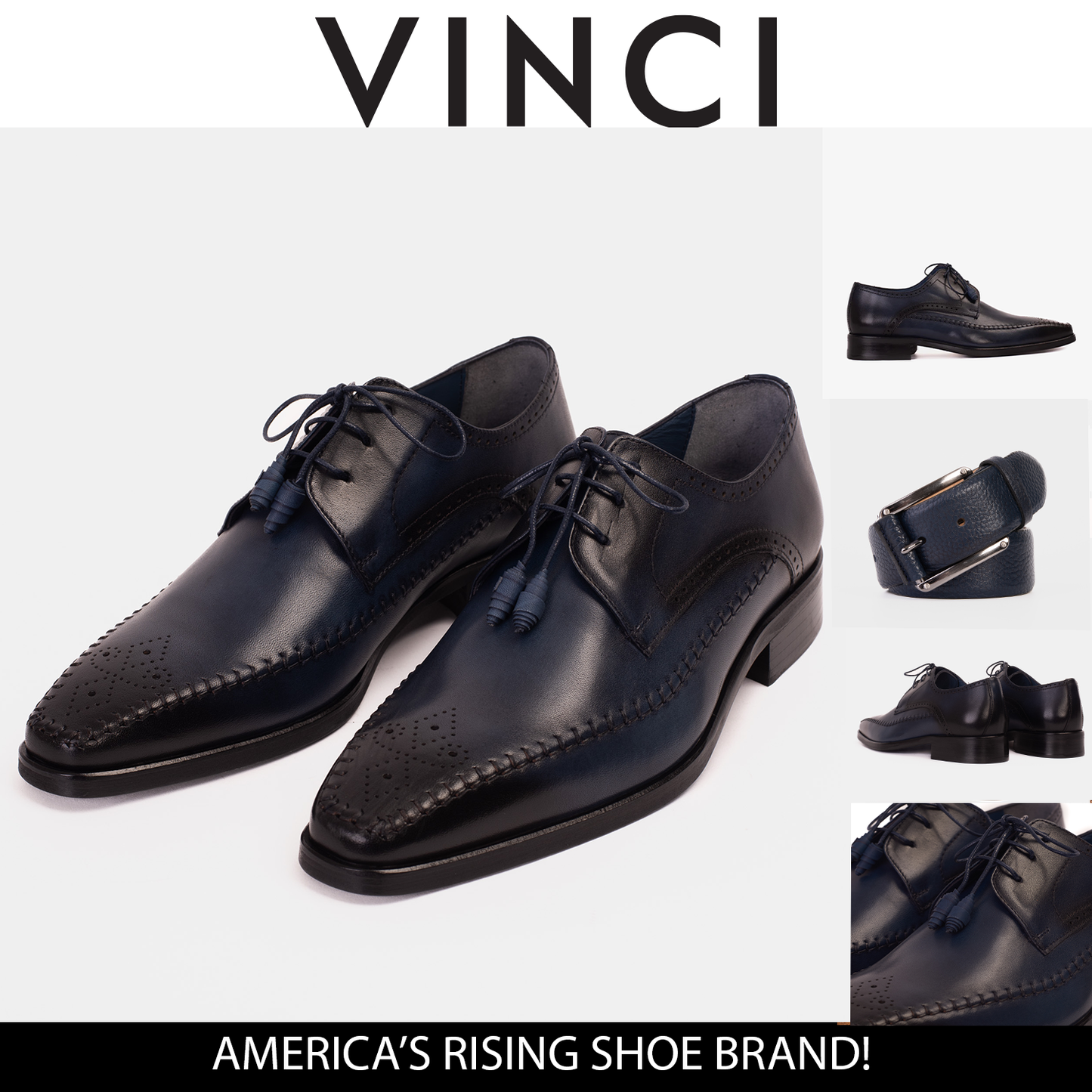 Zapato Derby de piel azul marino para hombre The Moon