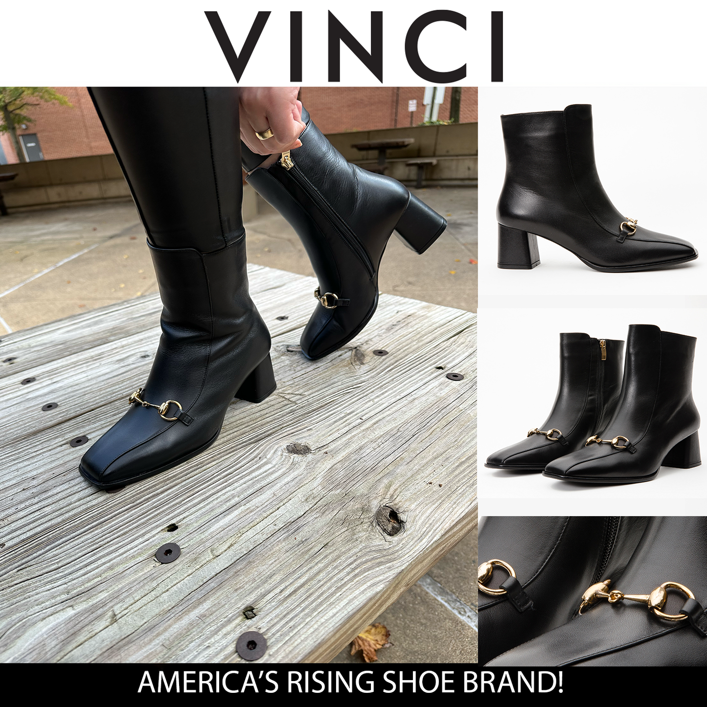 The Bukres Black Leather Block Heel Women Boot