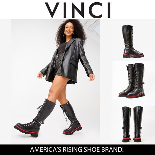 Botas altas con cordones hasta la rodilla de cuero negro Istinye para mujer, edición limitada