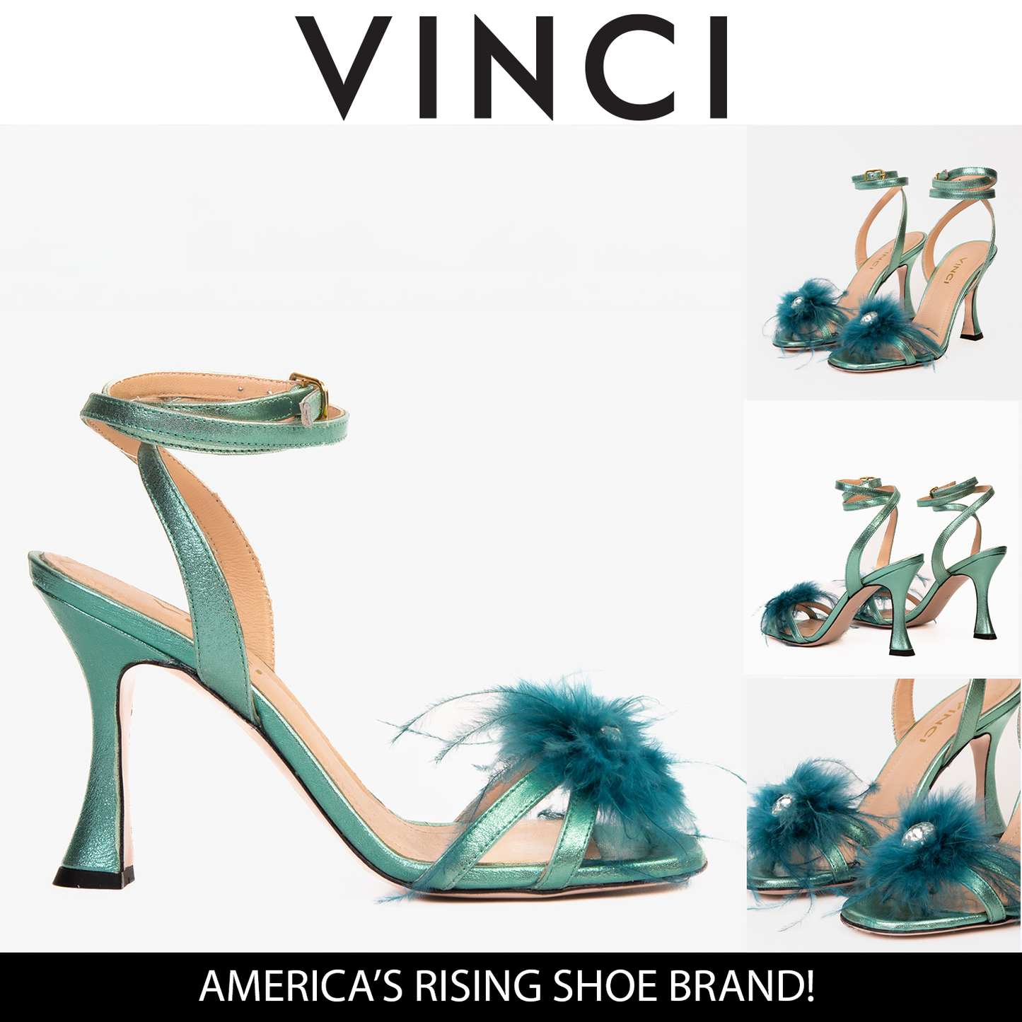 The Siena Turquoise Leather Ankle Strap Plumed Women Sandal
