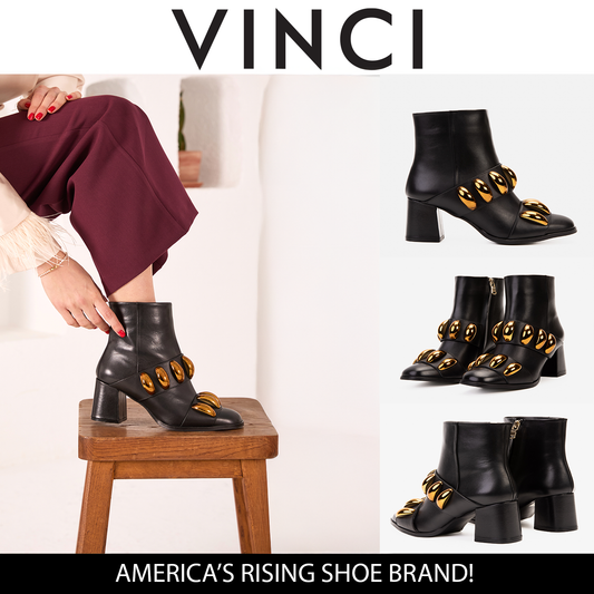 The Eclipse Black & Gold Leather Block Heel Women Boot